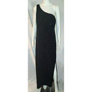 Ronnie Nicole One Shoulder Sparkling Black Maxi Dress - Size 12P